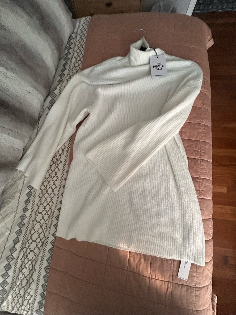 Princess Polly Cream Ribbed Funnel Neck Sweater